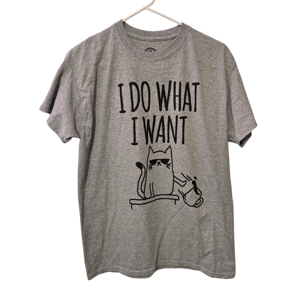Funny Cat Graphic T Shirt Womens Medium I Do What I Want Coffee Sarcastic Humor
